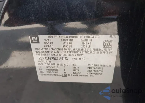 2012 Chevrolet Equinox Ltz from USA, damaged, VIN 2GNALFEK5C6140153